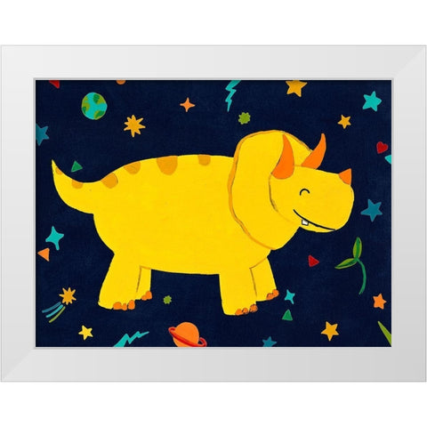 Starry Dinos V White Modern Wood Framed Art Print by Vess, June Erica