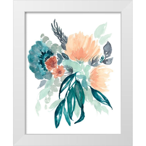 Teal and Peach Bouquet II White Modern Wood Framed Art Print by Goldberger, Jennifer