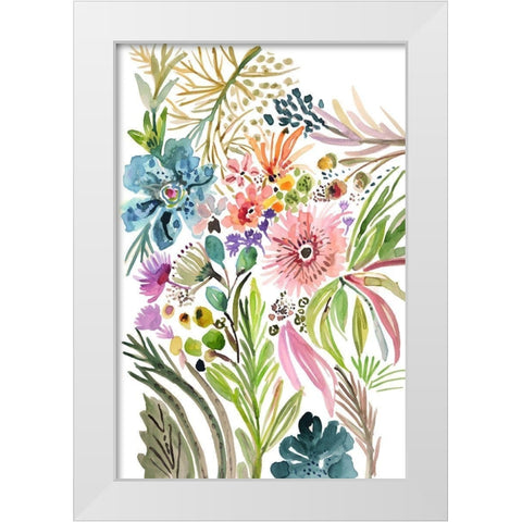 Happy Flowers I White Modern Wood Framed Art Print by Fields, Karen