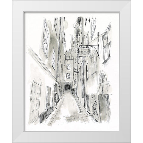 European City Sketch I White Modern Wood Framed Art Print by Vess, June Erica
