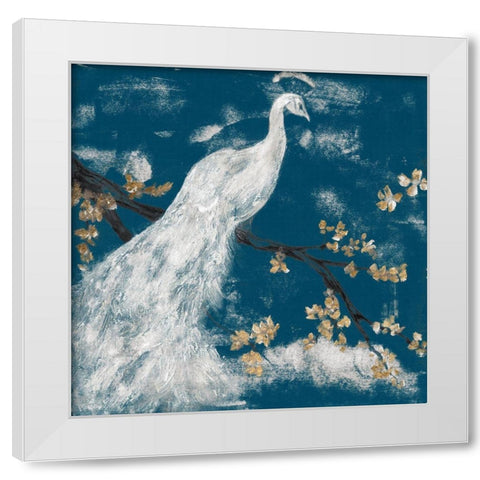 White Peacock on Indigo I White Modern Wood Framed Art Print by Goldberger, Jennifer