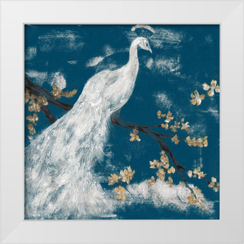 White Peacock on Indigo I White Modern Wood Framed Art Print by Goldberger, Jennifer