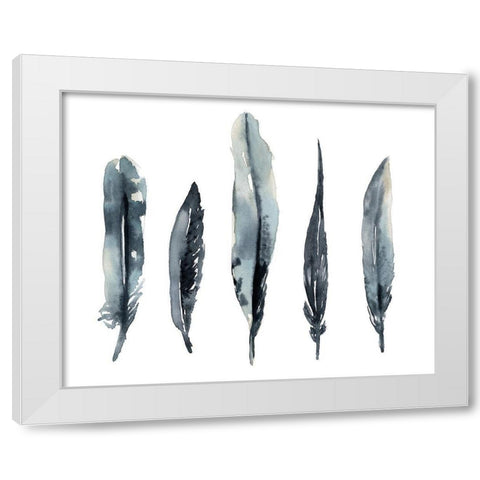 Indigo Feathers I White Modern Wood Framed Art Print by Goldberger, Jennifer