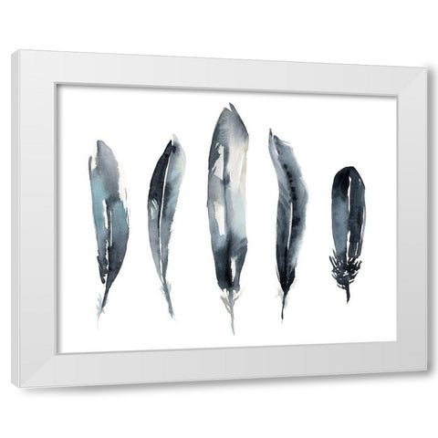 Indigo Feathers II White Modern Wood Framed Art Print by Goldberger, Jennifer