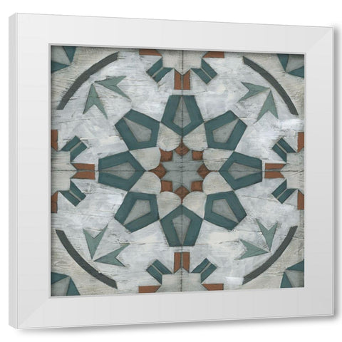 Verdigris Tile I White Modern Wood Framed Art Print by Vess, June Erica
