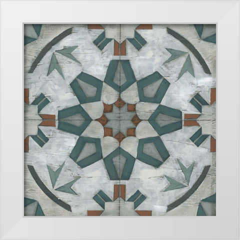 Verdigris Tile I White Modern Wood Framed Art Print by Vess, June Erica