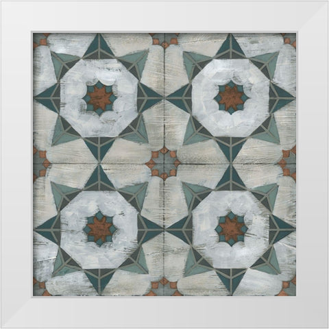 Verdigris Tile II White Modern Wood Framed Art Print by Vess, June Erica