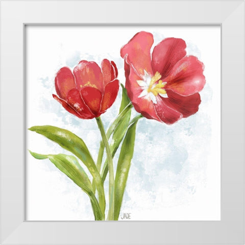 Red Tulip Splash I White Modern Wood Framed Art Print by Reynolds, Jade