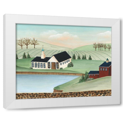 Folk Church Scene III White Modern Wood Framed Art Print by Moore, Regina