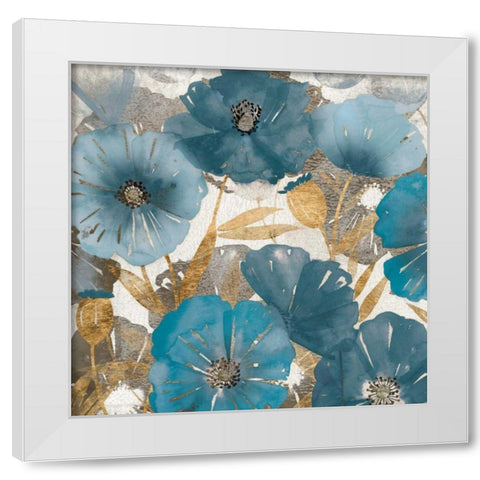 Blue and Gold Poppies I White Modern Wood Framed Art Print by Studio W