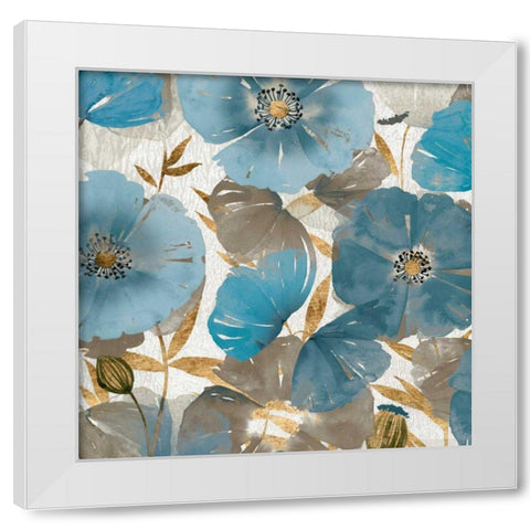 Blue and Gold Poppies II White Modern Wood Framed Art Print by Studio W