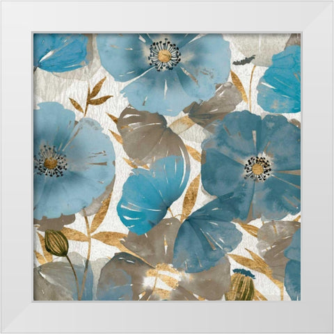 Blue and Gold Poppies II White Modern Wood Framed Art Print by Studio W