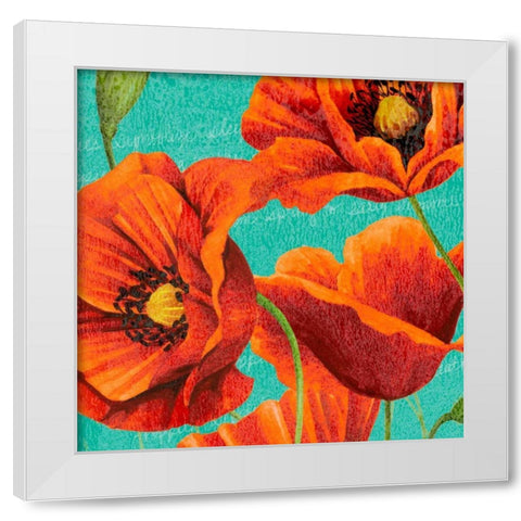 Red Poppies on Teal I White Modern Wood Framed Art Print by Studio W