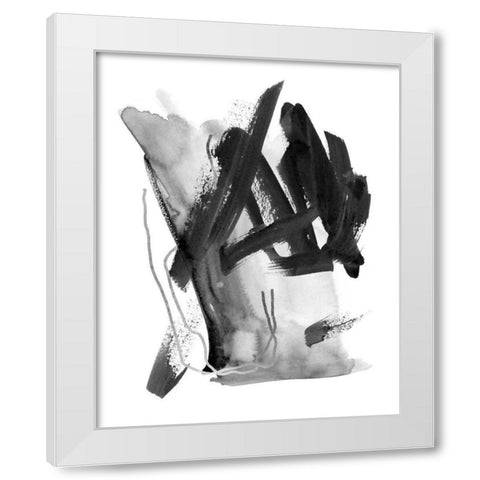 Black and Grey Collide I White Modern Wood Framed Art Print by Wang, Melissa