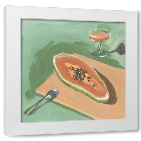 Still Life with Papaya I White Modern Wood Framed Art Print by Wang, Melissa