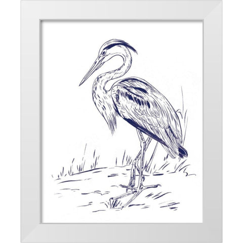 Indigo Heron I White Modern Wood Framed Art Print by Wang, Melissa