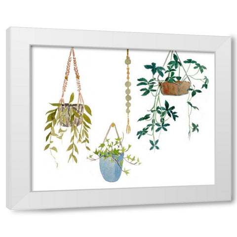 Hanging Greens I White Modern Wood Framed Art Print by Wang, Melissa