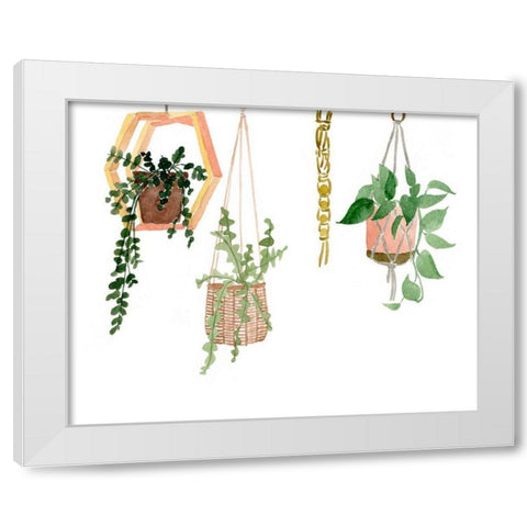 Hanging Greens III White Modern Wood Framed Art Print by Wang, Melissa