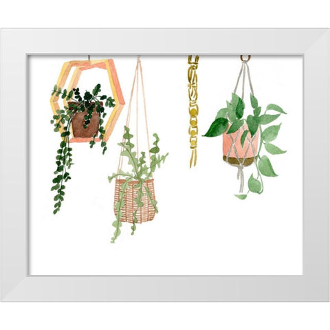 Hanging Greens III White Modern Wood Framed Art Print by Wang, Melissa