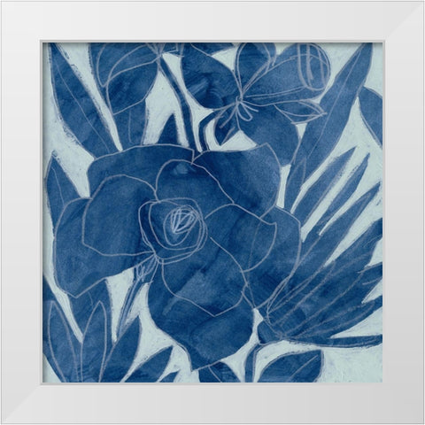 Blue Lagoon Silhouette I White Modern Wood Framed Art Print by Vess, June Erica