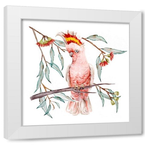 Pink Cockatoo I White Modern Wood Framed Art Print by Wang, Melissa