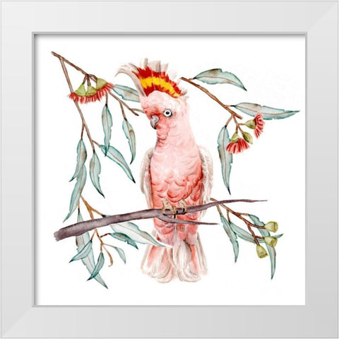 Pink Cockatoo I White Modern Wood Framed Art Print by Wang, Melissa