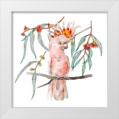 Pink Cockatoo II White Modern Wood Framed Art Print by Wang, Melissa