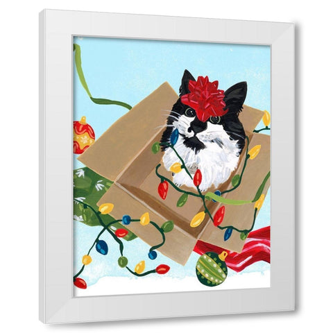 Meowy Hissmas II White Modern Wood Framed Art Print by Vess, June Erica