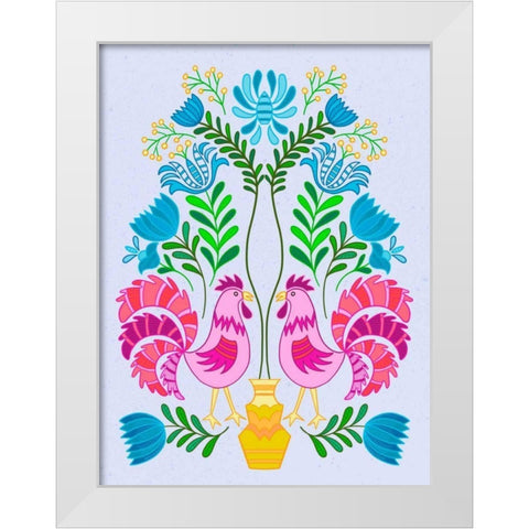 Folk Bird II White Modern Wood Framed Art Print by Moore, Regina