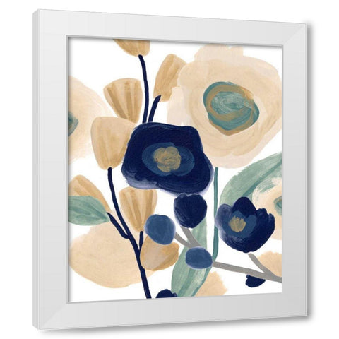 Blue Poppy Cascade I White Modern Wood Framed Art Print by Vess, June Erica