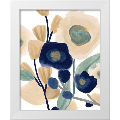 Blue Poppy Cascade I White Modern Wood Framed Art Print by Vess, June Erica