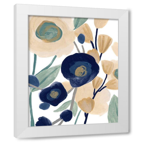 Blue Poppy Cascade II White Modern Wood Framed Art Print by Vess, June Erica