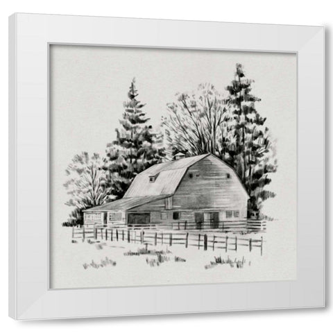 Distant Barn Sketch I White Modern Wood Framed Art Print by Caroline, Emma