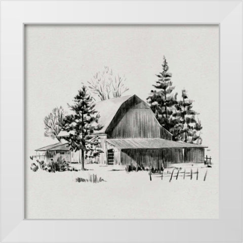 Distant Barn Sketch II White Modern Wood Framed Art Print by Caroline, Emma