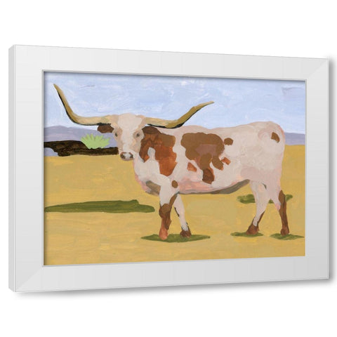 Longhorn Cattle I White Modern Wood Framed Art Print by Wang, Melissa