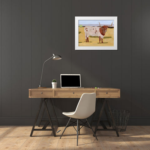 Longhorn Cattle II White Modern Wood Framed Art Print by Wang, Melissa