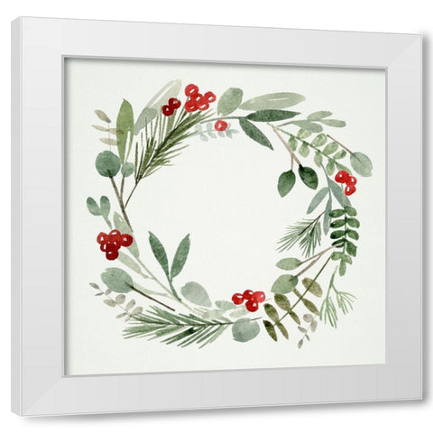 Holly Wreath I White Modern Wood Framed Art Print by Wang, Melissa