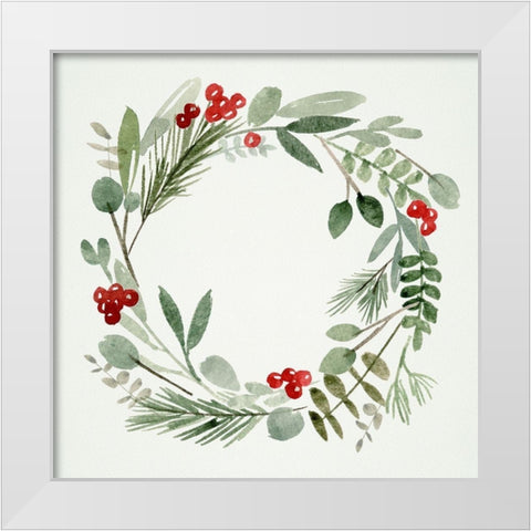 Holly Wreath I White Modern Wood Framed Art Print by Wang, Melissa