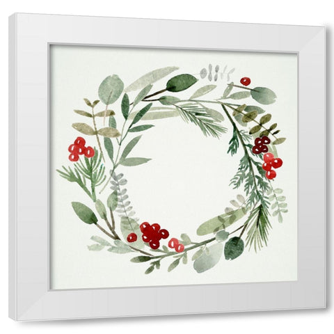 Holly Wreath II White Modern Wood Framed Art Print by Wang, Melissa