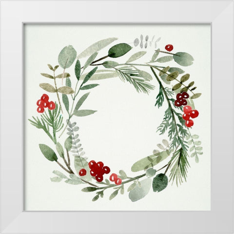 Holly Wreath II White Modern Wood Framed Art Print by Wang, Melissa