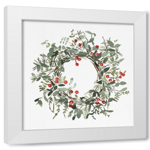 Holly Farmhouse Wreath I White Modern Wood Framed Art Print by Caroline, Emma