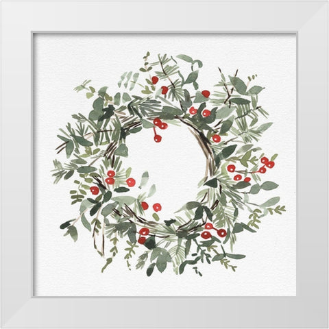 Holly Farmhouse Wreath I White Modern Wood Framed Art Print by Caroline, Emma