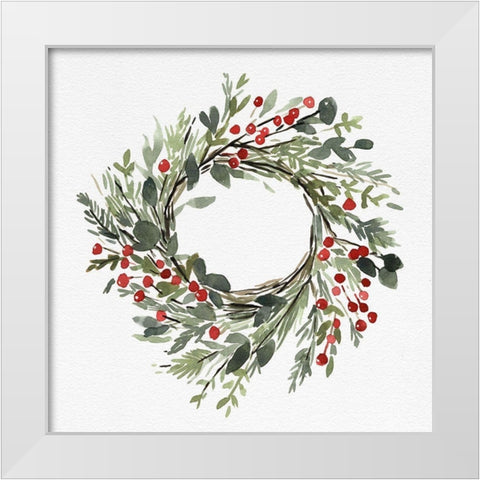 Holly Farmhouse Wreath II White Modern Wood Framed Art Print by Caroline, Emma