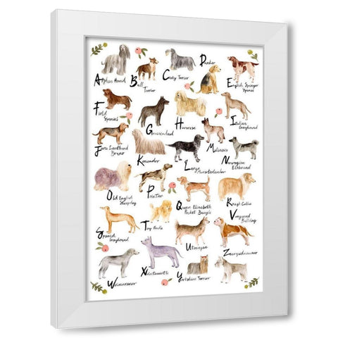 Dog Alphabet White Modern Wood Framed Art Print by Wang, Melissa