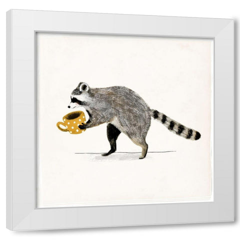 Rascally Raccoon III White Modern Wood Framed Art Print by Barnes, Victoria