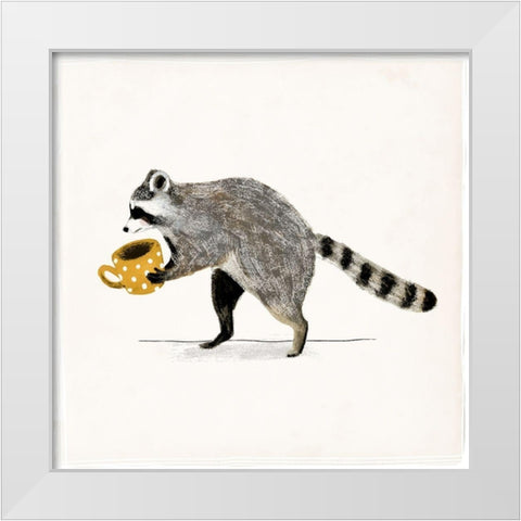 Rascally Raccoon III White Modern Wood Framed Art Print by Barnes, Victoria