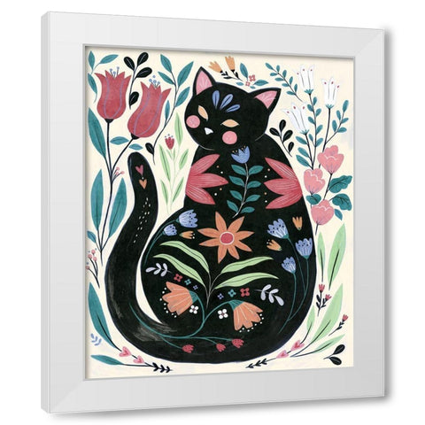 Folksy Feline I White Modern Wood Framed Art Print by Warren, Annie