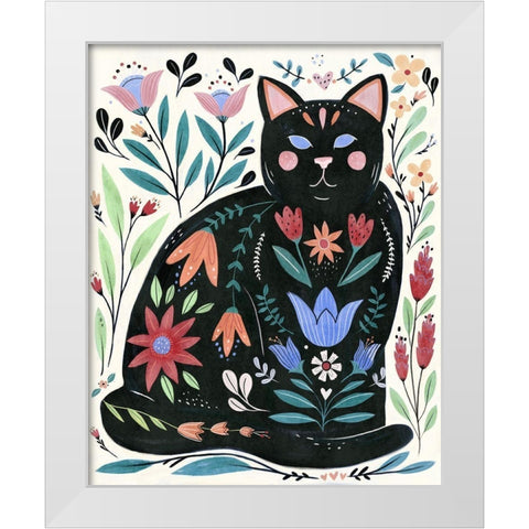 Folksy Feline II White Modern Wood Framed Art Print by Warren, Annie