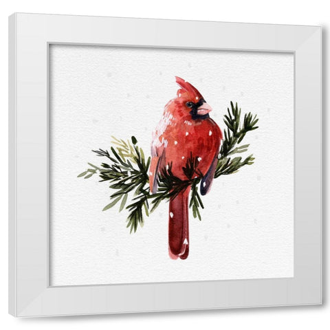 Cardinal with Snow I White Modern Wood Framed Art Print by Caroline, Emma