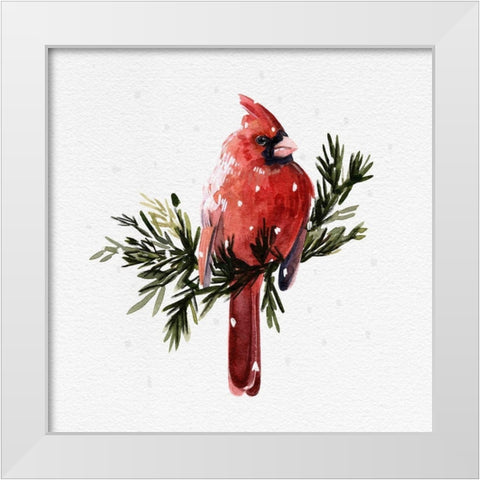 Cardinal with Snow I White Modern Wood Framed Art Print by Caroline, Emma